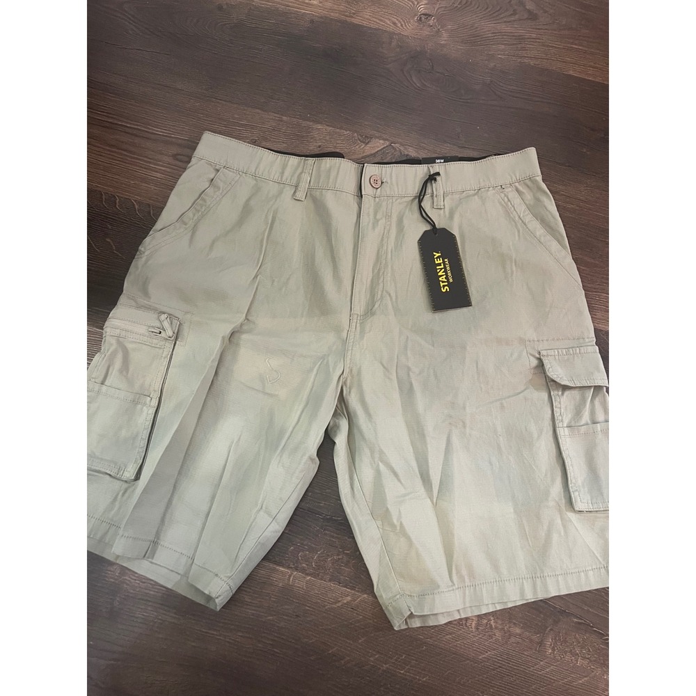 Stanley Workwear Mens Relaxed Straight Fit Cargo Shorts Light Olive 38W NEW
